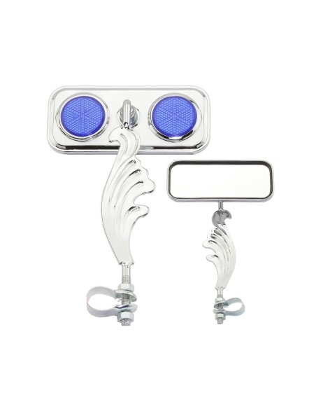 Rectangle Wing Mirror Chrome Left Blue Reflectors.